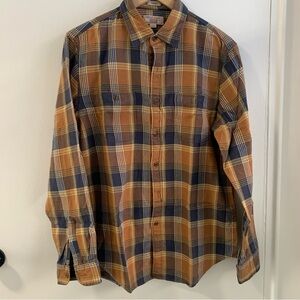Wallace & Barnes Mens Brown Blue Plaid Check Button Flannel Shirt Size Medium